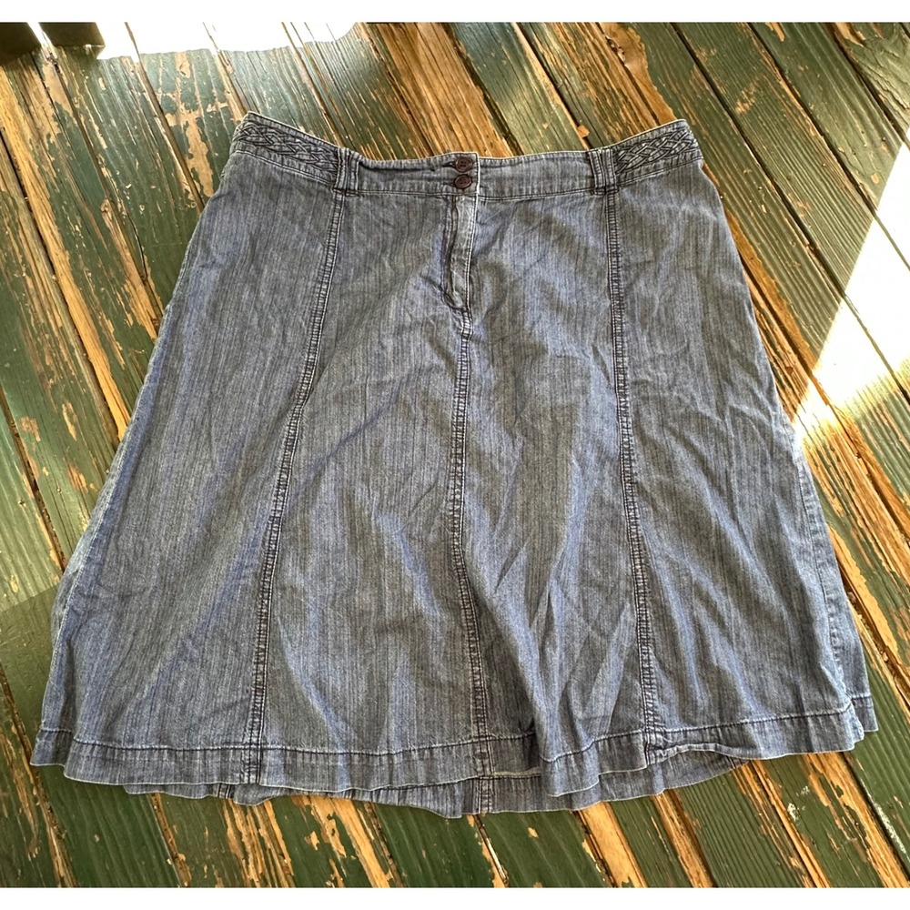 Monsoon Blue Denim A-Line Midi Skirt Braided Waistband Plus Size US 16